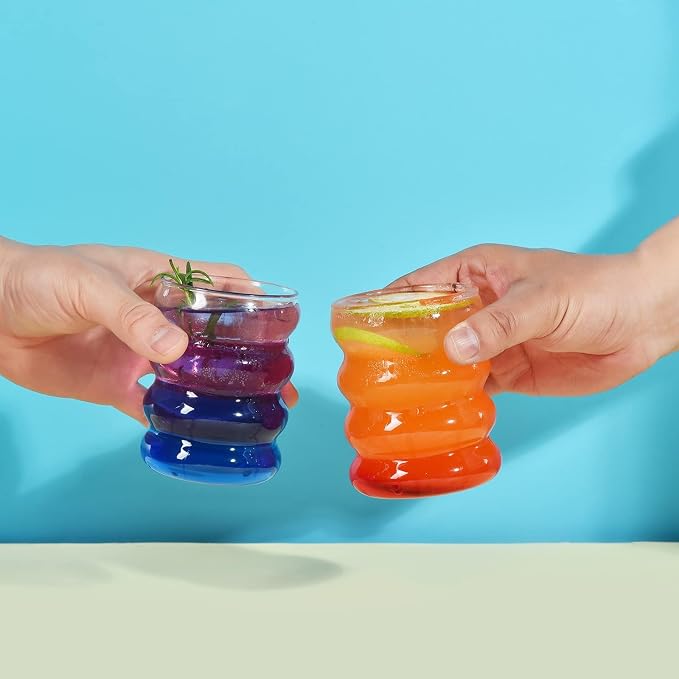 ALINK 16 oz Bubble Drinking Water Glasses Tumblers- Glass Cups Cute Ripple - Image 7