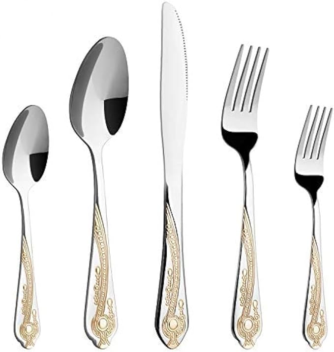 Gold Silverware Set, 20 Piece Stainless Steel Golden Flatware Set by HFHOFTEN