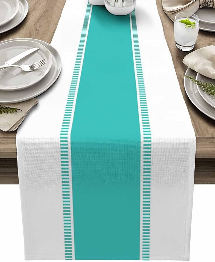 Stripes Teal Table Runners, Non Slip Farmhouse Table Runner Dresser Scarves 70 by Futuregrace