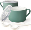 Soup Bowls with Handles & Spoons, 30oz Ceramic Ramen Bowl with Lid, Large Soup by Wareland