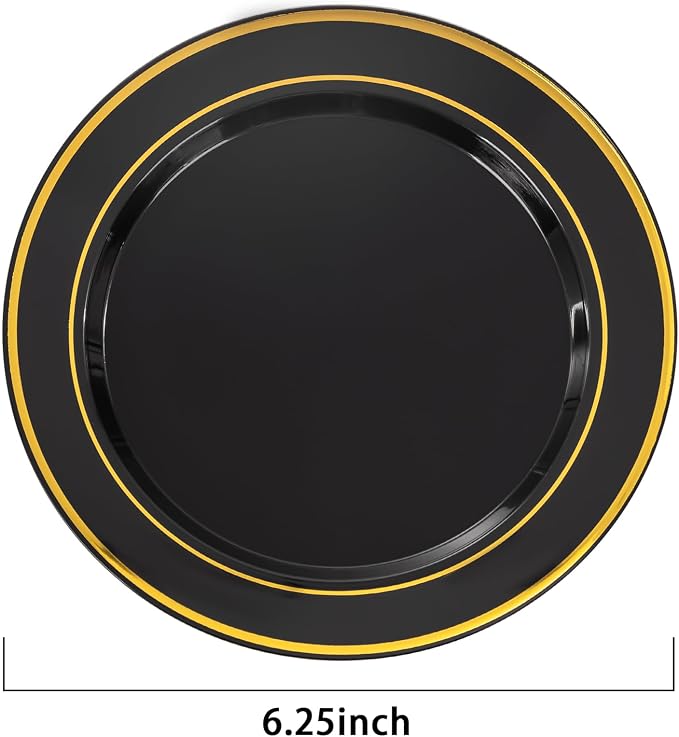 bUCLA 200PCS Black and Gold Plastic Plates - Image 2