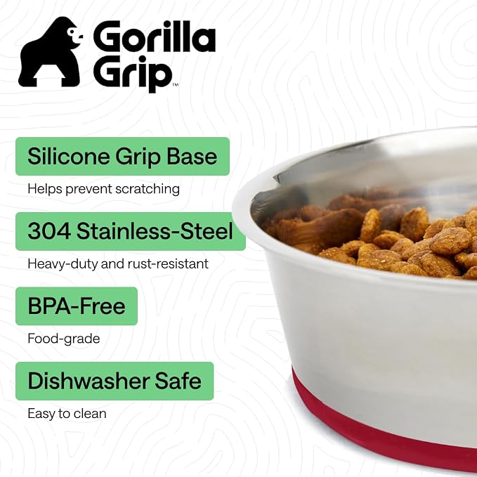 GORILLA GRIP Dog Bowl, Holds 8 Cups, Food Grade 304 Stainless Steel Food and - Image 2