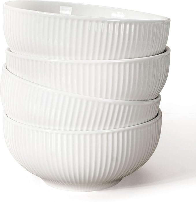 Ceramic Cereal Bowls 26 oz, Embossment Soup Bowls Set of 4, Dishwasher by Artena