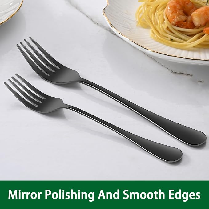 Black Dinner Forks, 16-Piece 8 Inch Stainless Steel Forks Set, Metal Silverware - Image 4