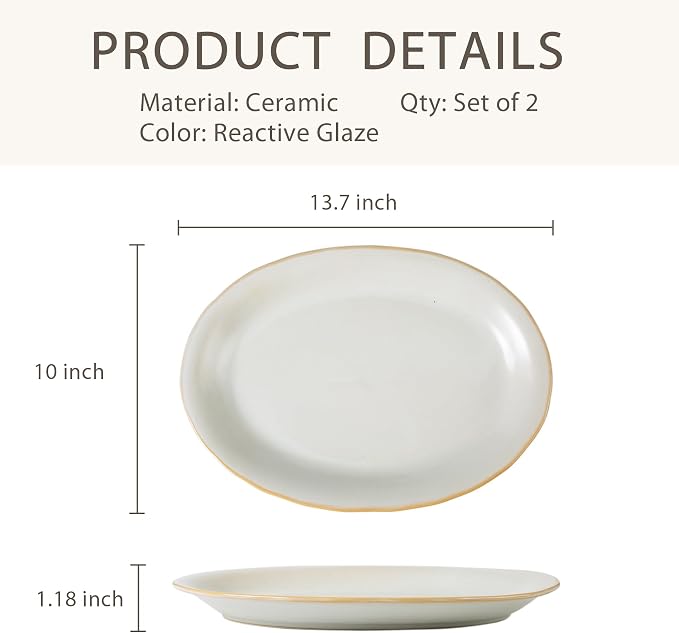 Ceramic Plates, 13.7" Serving Platter, Oval Dinner Plates, Serving Dish Set - Image 2