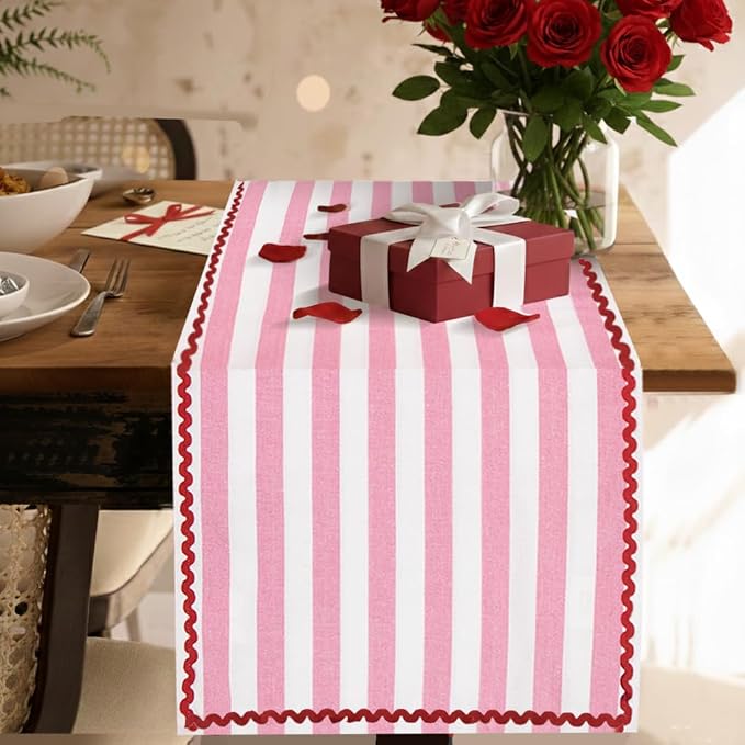 Folkulture Table Runner 108 inches Long | 100% Cotton, Machine Washable Pink & by FOLKULTURE
