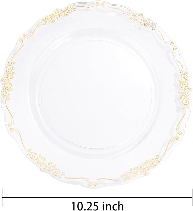 DaYammi 60PCS Clear Gold Plastic Plates Fancy Heavy Duty Clear Disposable - Image 6