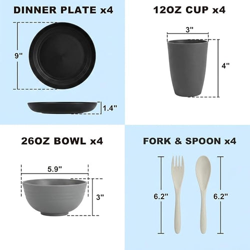 20 PCS Wheat Straw Plates and Bowls Sets, Kids Dishes Dinnerware Sets - Image 2