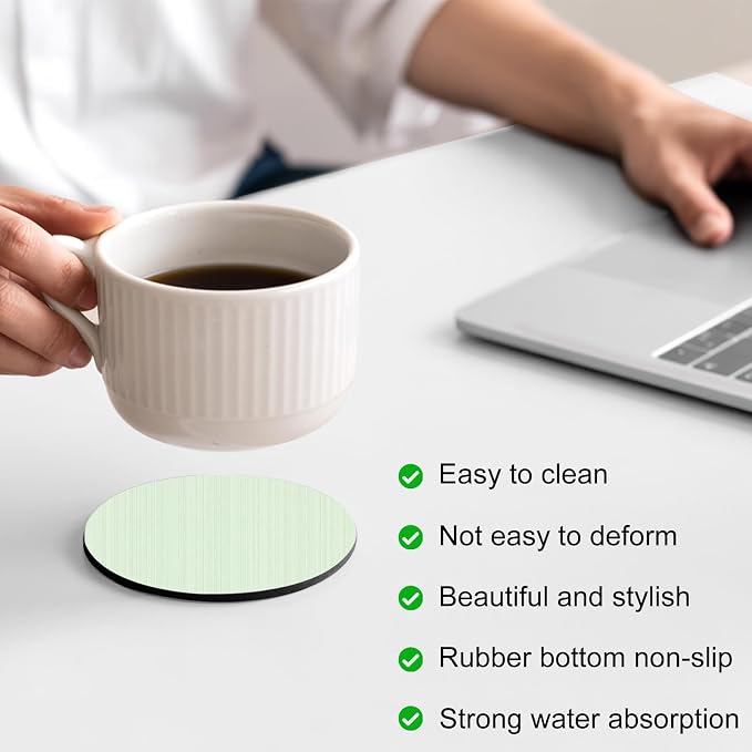 Sage Green Thin Lines Coasters Set of 6, Absorbent Coasters - Image 4