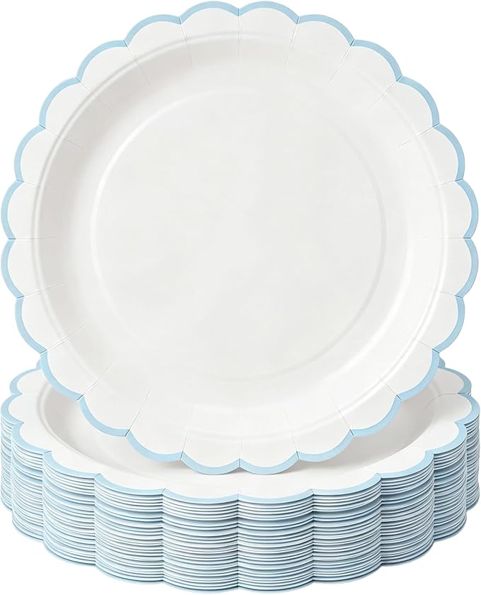 30 Pack Blue and White Paper Plates 7 Inch, Disposable Scalloped Plates Dinner by Unknown