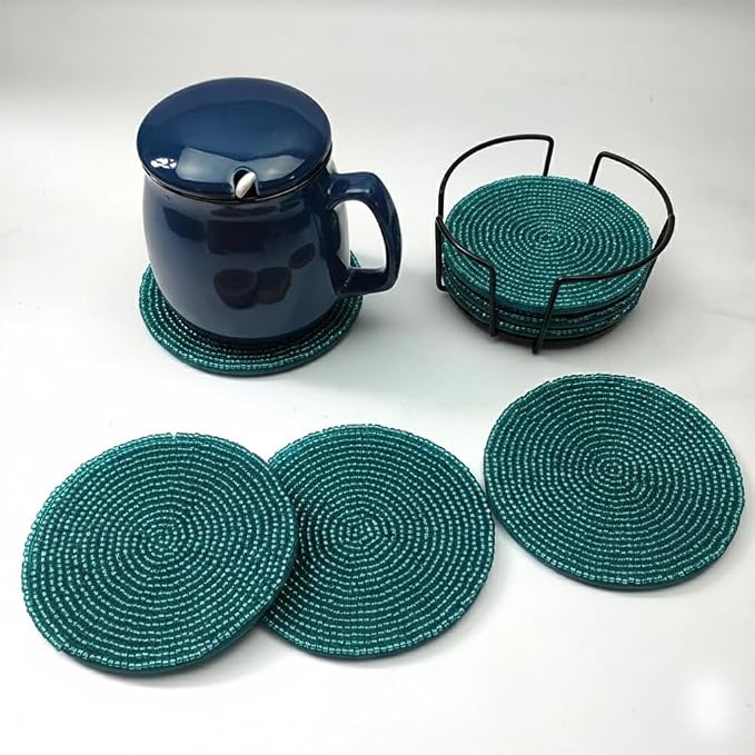 Handmade Beaded Bar Drink Tabletop Protection Coasters - Image 5