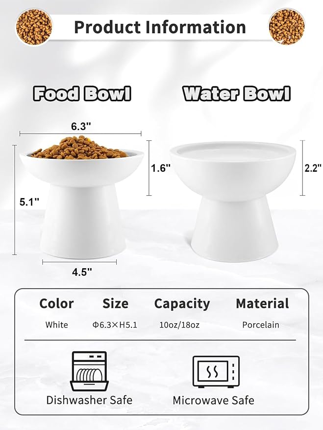 LoeJan Elevated Cat Food and Water Bowls Set, Extra Wide and Raised Ceramic - Image 2