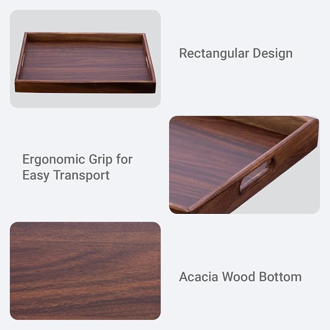 Wooden Serving Tray with Handles, Wood Decorative Trays - Image 3