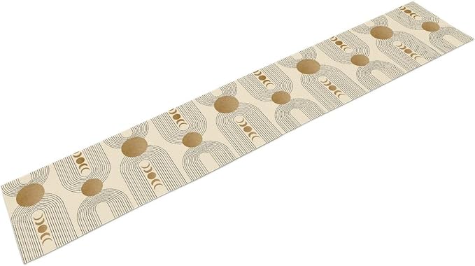 Boho Table Runner Mid Century Modern Style Abstract Geometrical Gold Round Sun - Image 8