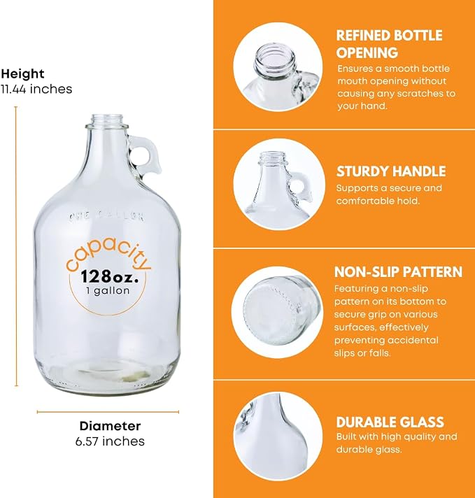 1 Gallon Glass Jug 4 Pack with Polyseal Caps | 128 oz | Laundry container | - Image 3