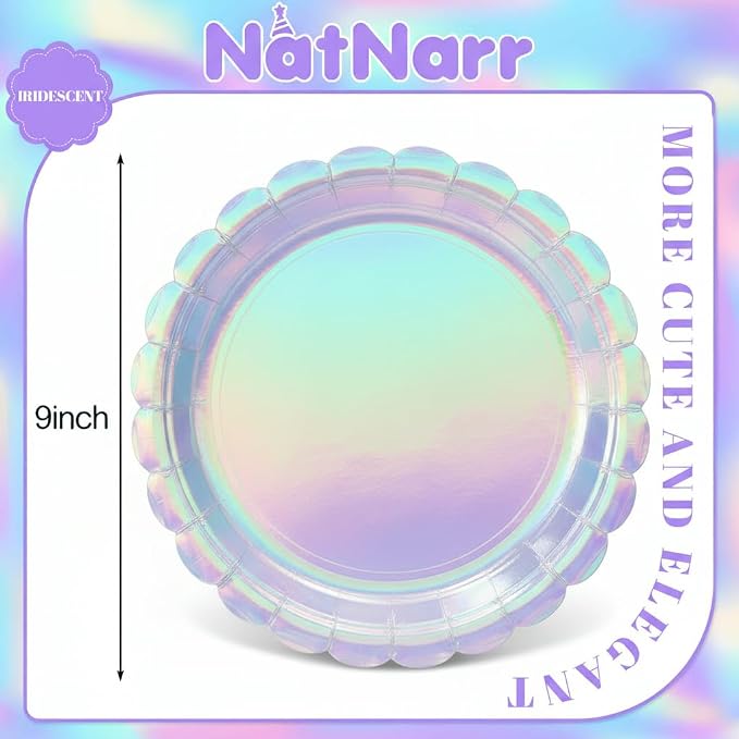 NatNarr 30 Pack Iridescent Plates, Unicorn Birthday, Oil- and Water-Resistant - Image 2