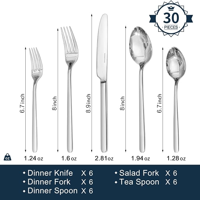 30 Pieces Silverware Set, Flatware Cutlery Set - Image 2