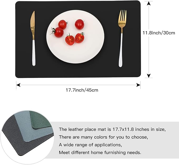 Vinjiasin Placemats Set of 8 Black Leather Place Mats - Image 5