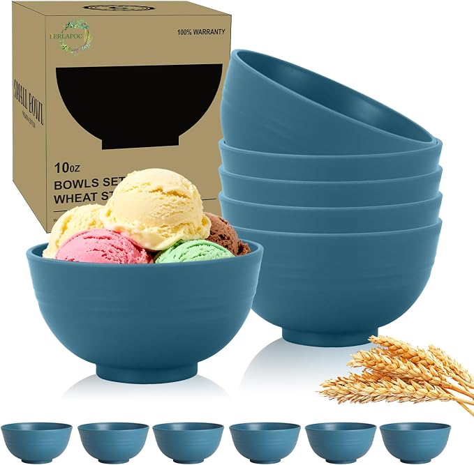 Wheat Straw Bowls Set of 6, Unbreakable 10 OZ Small Bowls Set by Perlapoc
