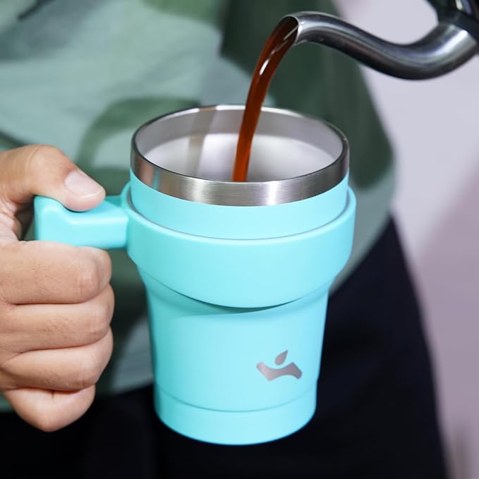 Konokyo 10 oz Tumbler with Handle and Straw, Insulated Travel Mug | Turquoise; - Image 6