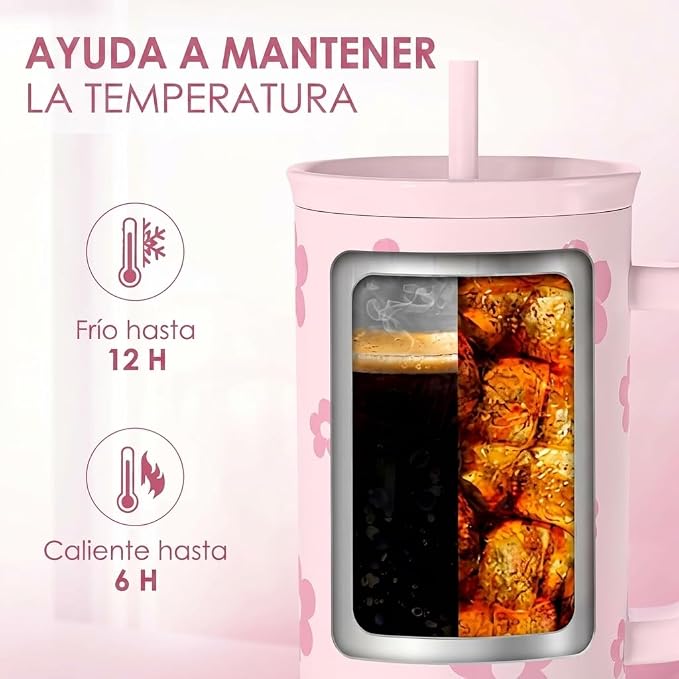 Floral Tumbler with Handle and Straw 40oz Stainless Sleel Slider Tumbler Travel - Image 5
