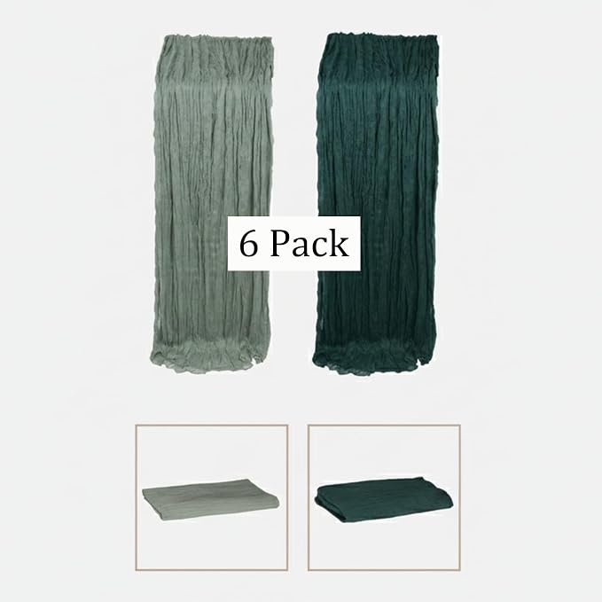 Cheesecloth Table Runner 6 Pack Sage Green and Dark Green, Boho Gauze Table - Image 3