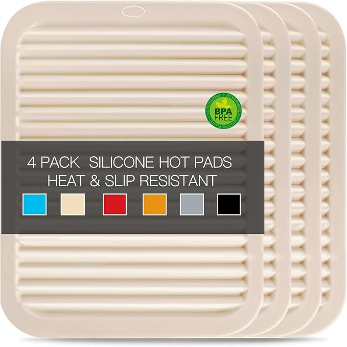 QPIX DIGITAL 4 Pack Beige Silicone Trivets by QPIXDIGITAL