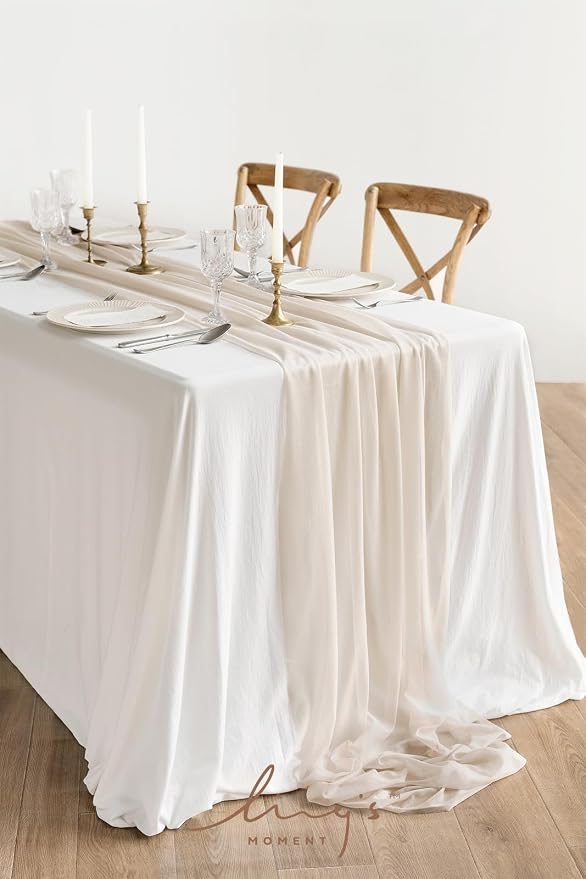 Ling's Moment 10Ft Nude Champagne Tulle Table Runner | Sheer Chiffon Like - Image 2