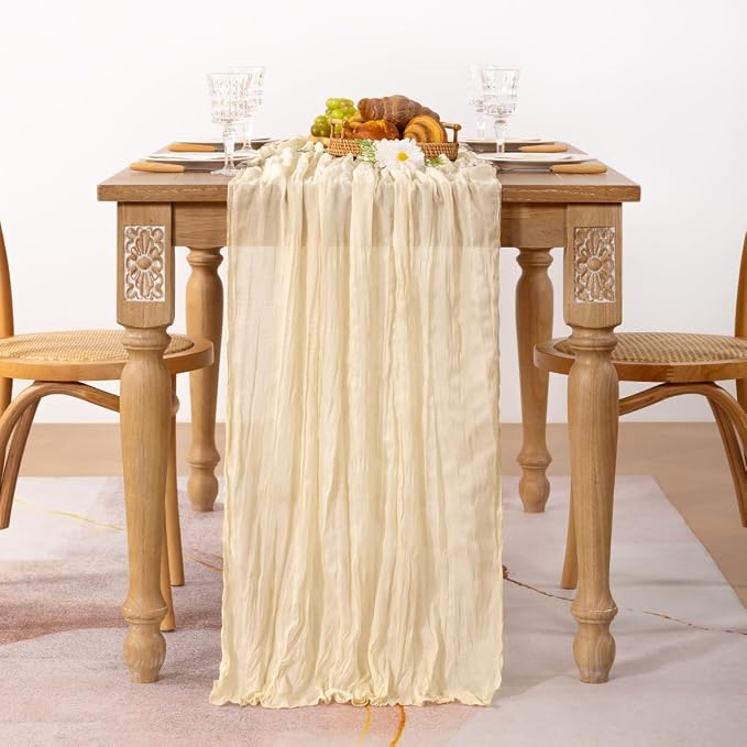6 Pack Beige Cheesecloth Table Runner 10ft Boho Rustic Gauze Runner | - Image 3