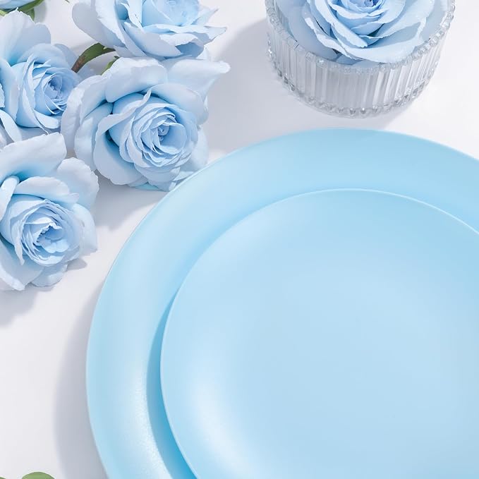EI 150pcs Blue Plastic Plates Disposable Light Blue Baby Shower Plates Heavy - Image 7