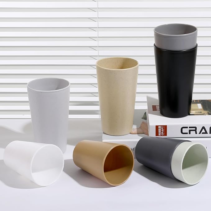 HEYCOME Set of 12 Wheat Straw Cups, Reusable Plastic Cups Sets, Water Glasses - Image 5