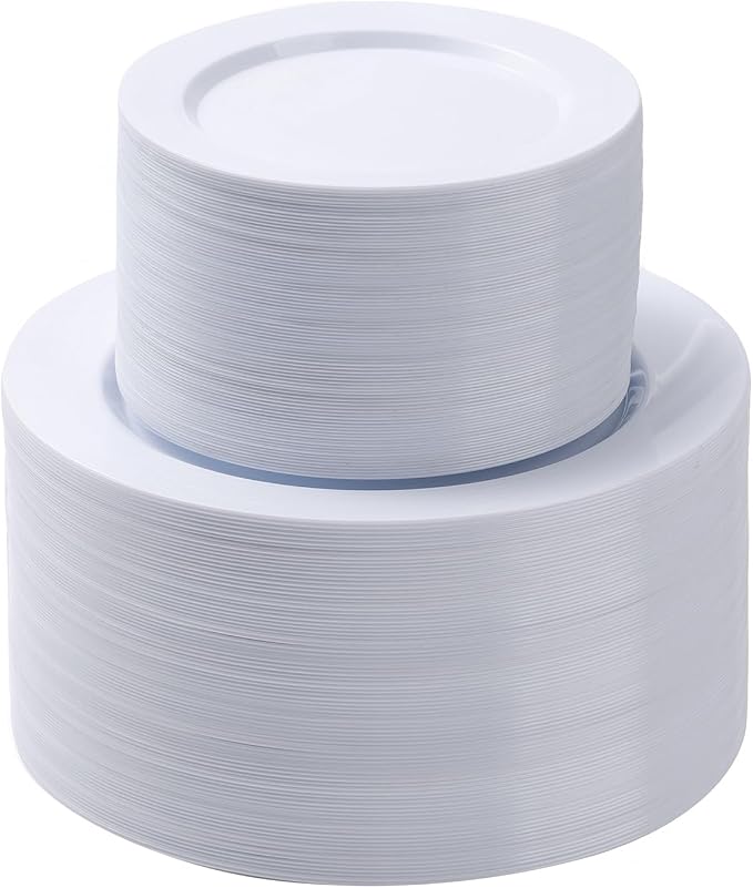 BESTSTAR 200PCS White Plastic Plates Set | 100 10.25 inch Dinner Plate and 100 by BESTSTAR