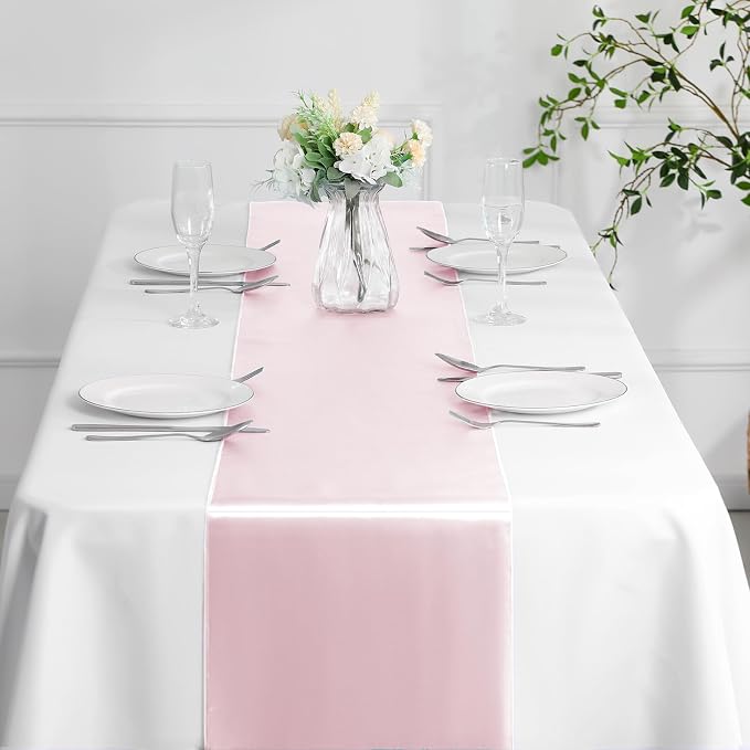 Manyshofu Blush Pink Satin Table Runner 12x108 - Image 8