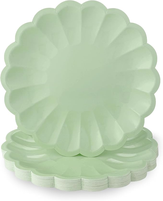30 Pcs Sage Green Paper Plates 7.5 Inch Shell Edge Plates Disposable | Green by NatNarr