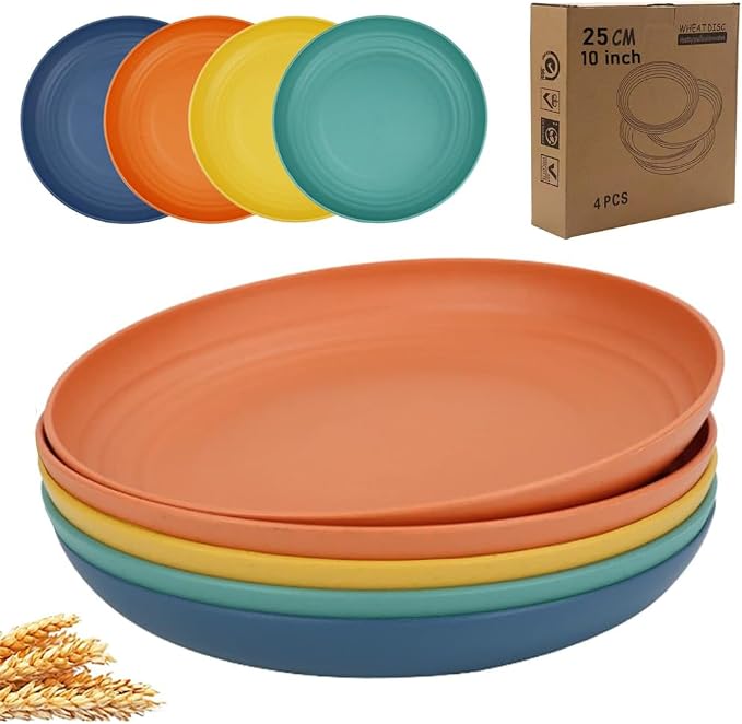 K Y KANGYUN 10 Inch Unbreakable Wheat Straw Dinner Plates, BPA Free by K+Y+KANGYUN
