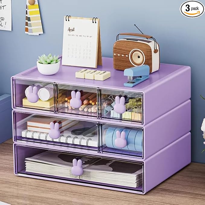 Marbrasse Desk Organizer with 6 Drawers, 3 Tier Stackable Storage Drawers by Marbrasse