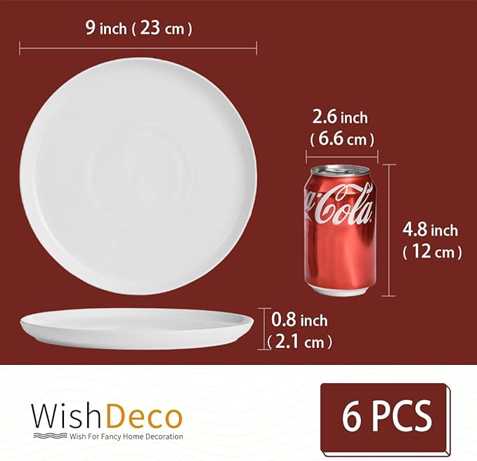White Dinner Plates Set of 6, Porcelain Salad Plates 9 Inch, Modern Kitchen - Image 3