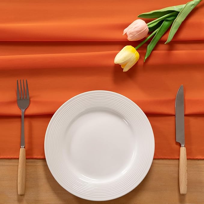 Orange Chiffon Table Runner Summer Boho Wedding Birthday Party Decor | 10ft - Image 3