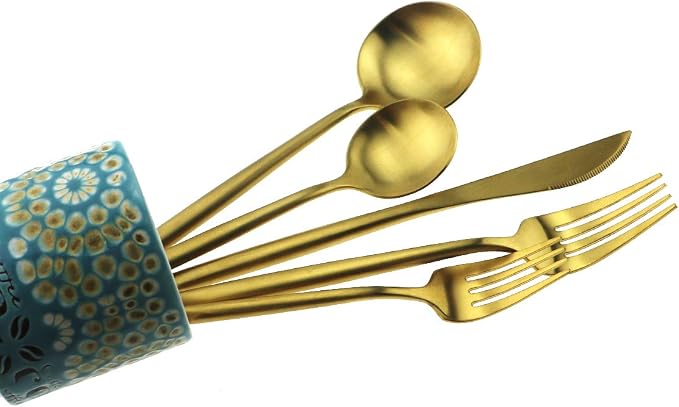 5-Piece 18/10 Stainless Steel Matte Gold Flatware Set - Image 6