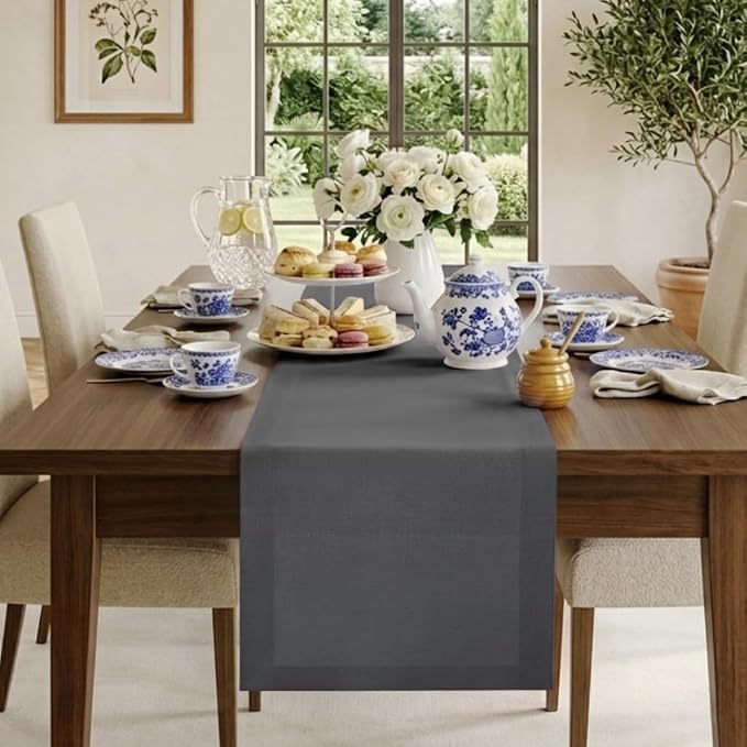 Classic Linen™ by D'Moksha Charcoal Grey Table Runner 120 Inches Long, 100% by DMokshaHomes