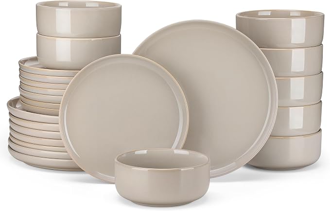 vancasso PLAYA Ceramic Plates and Bowls Sets, 24 Pieces Grey Dinnerware Sets by vancasso