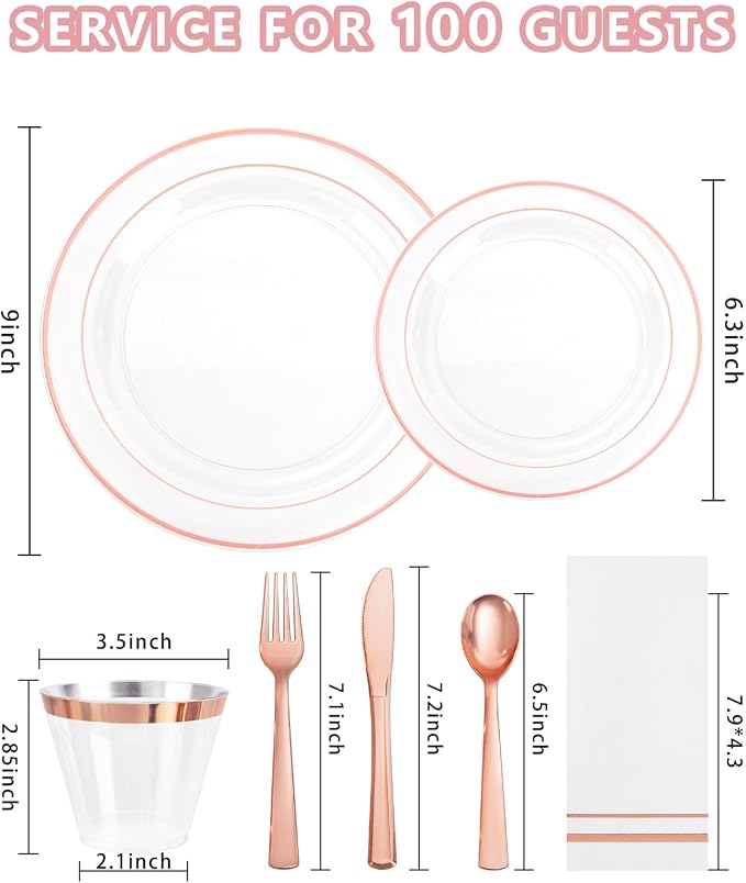 GATHER 700PCS Clear Rose Gold Plastic Plates 100 Guest - Image 2