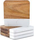 Acacia Wood Marble Coasters for Drinks Set of 4, Square Non-Slip Wooden Stone by Unknown