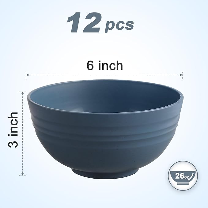 HEYCOME 12 Pcs Unbreakable Cereal Bowls Set, 26 Oz Wheat Straw Bowls Set - Image 2