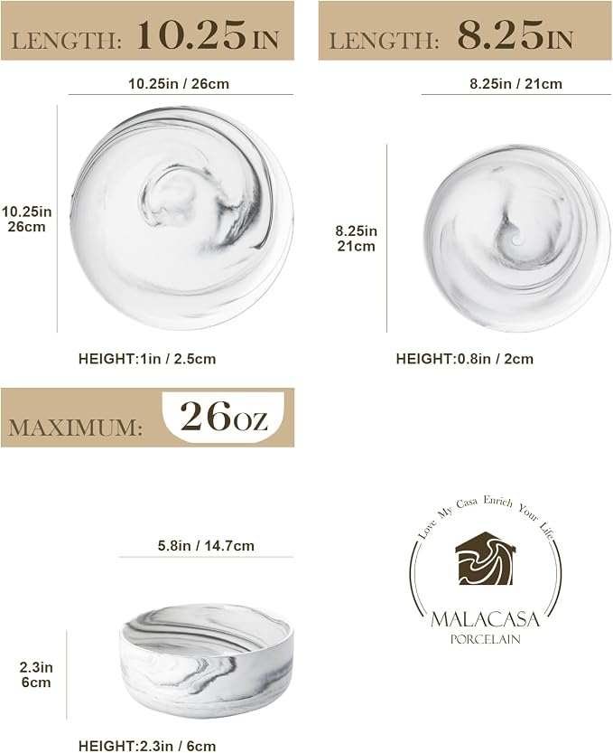 MALACASA 12 Pcs Porcelain Plates and Bowls Sets, Dinnerware Set - Image 2