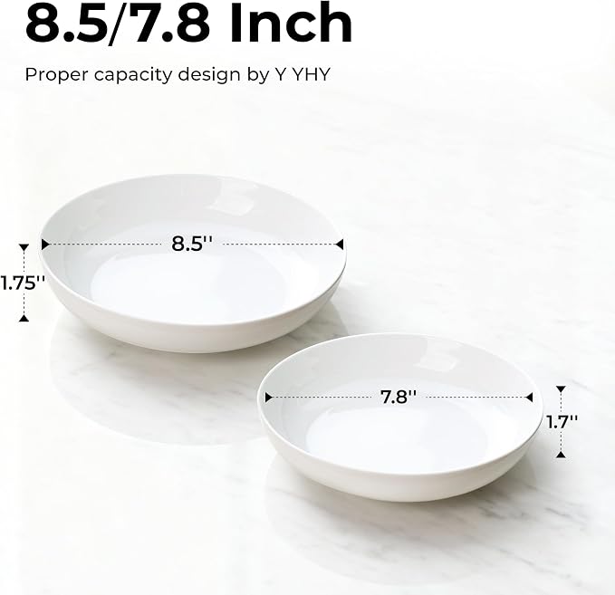 Y YHY 7.8'' Pasta Bowls for Small Portions, 22 Ounce Salad White Bowl Plates - Image 4