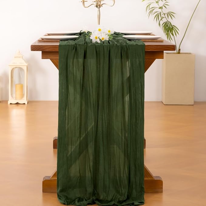 Cheesecloth Table Runner Summer Boho Wedding Birthday Party Home Decor | Olive - Image 4