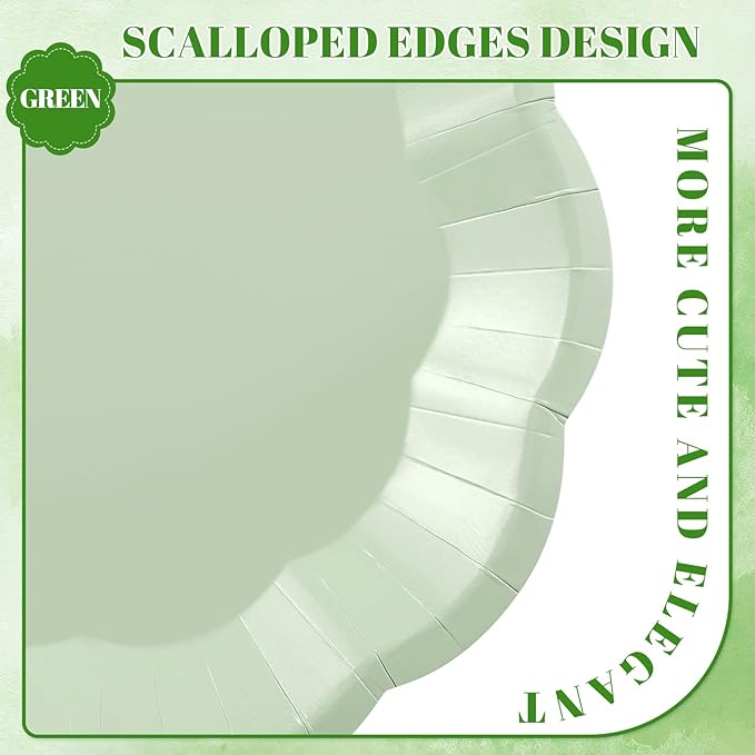 NatNarr 30pcs Sage Green Paper Plates, 9inch Scalloped Sage Green Dessert - Image 3