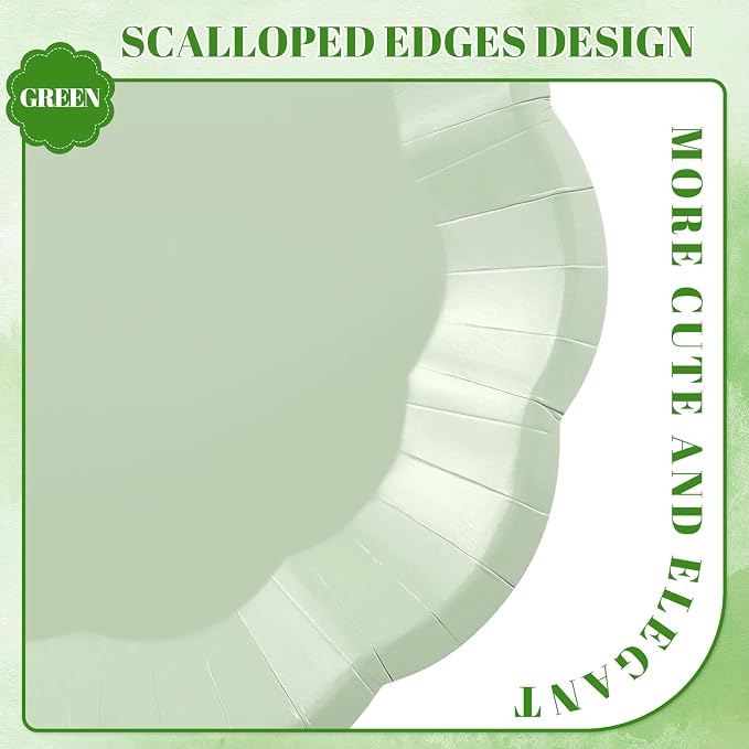 NatNarr 30 Pcs Sage Green Paper Plates, 9 Inch Scalloped Paper Plates | Green - Image 3