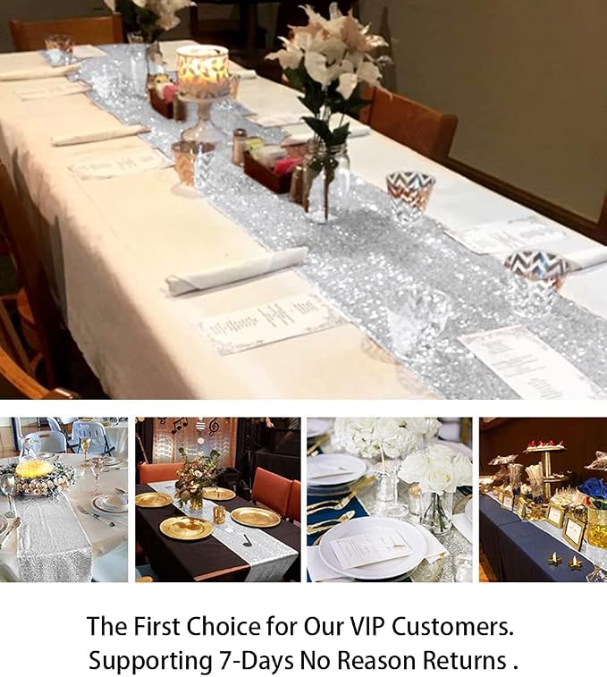 ShinyBeauty Wedding Decor Sequin Elegant Tassel Table Runner - Image 5